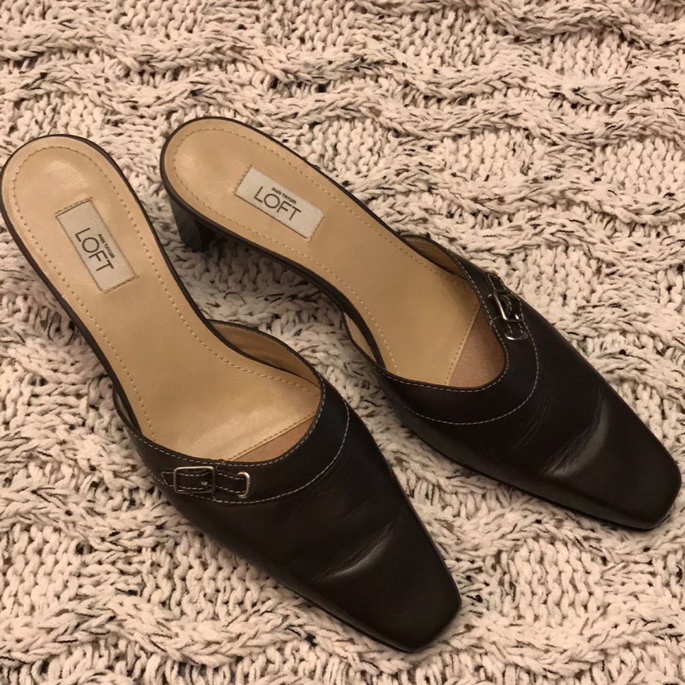 Ann Taylor Loft Square Toe Chocolate Brown Mules.